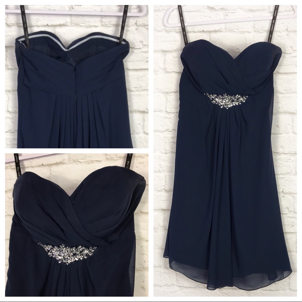 Bill Levkoff Navy Gem Strapless Bridesmaid Dress